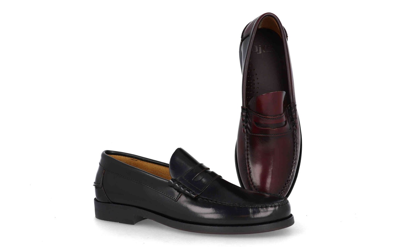 Mocasines de piel para hombre modelo 1013 en colores negro y burdeos de alta calidad.