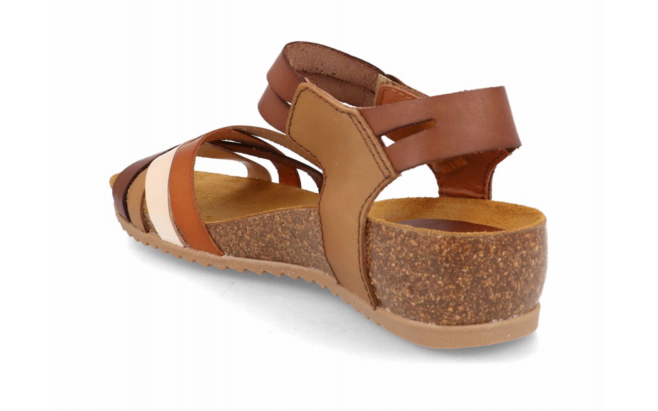 Sandalias bio para mujer marca Digo Digo modelo 2776 con tiras cruzadas de piel en colores marrón cuero, platino metalizado y combinación rojo/marino.