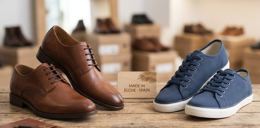 Variedad de zapatos de piel y zapatillas deportivas en exposición para hombre y mujer